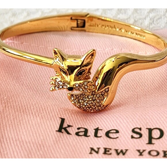 Kate Spade Bracelet Gold Tone 7'' with Cubic Zirconia So Foxy Hinged Cuff - Picture 2 of 2